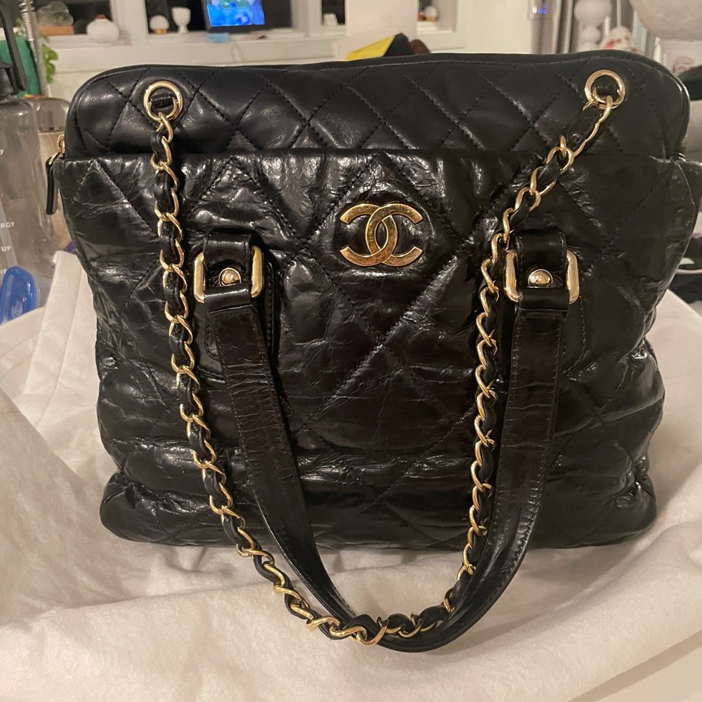 Authentic Chanel portobello black leather tote bag